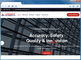 Ardent Steel Services website design by Sansnet