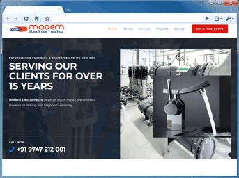 Modern Electromechs website design by Sansnet
